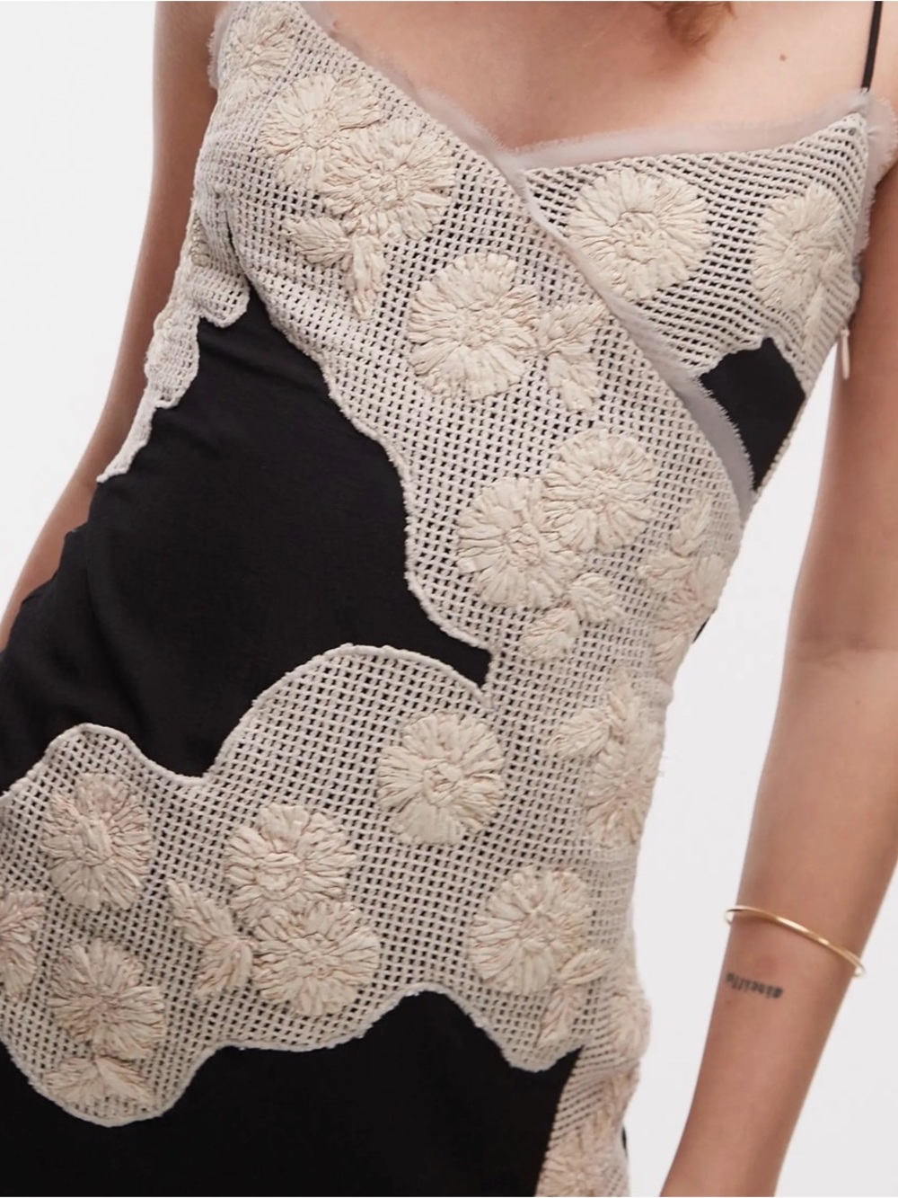 Topshop Contrast Raffia Floral Midi Slip Dress Black US 2 - Picture 9 of 9